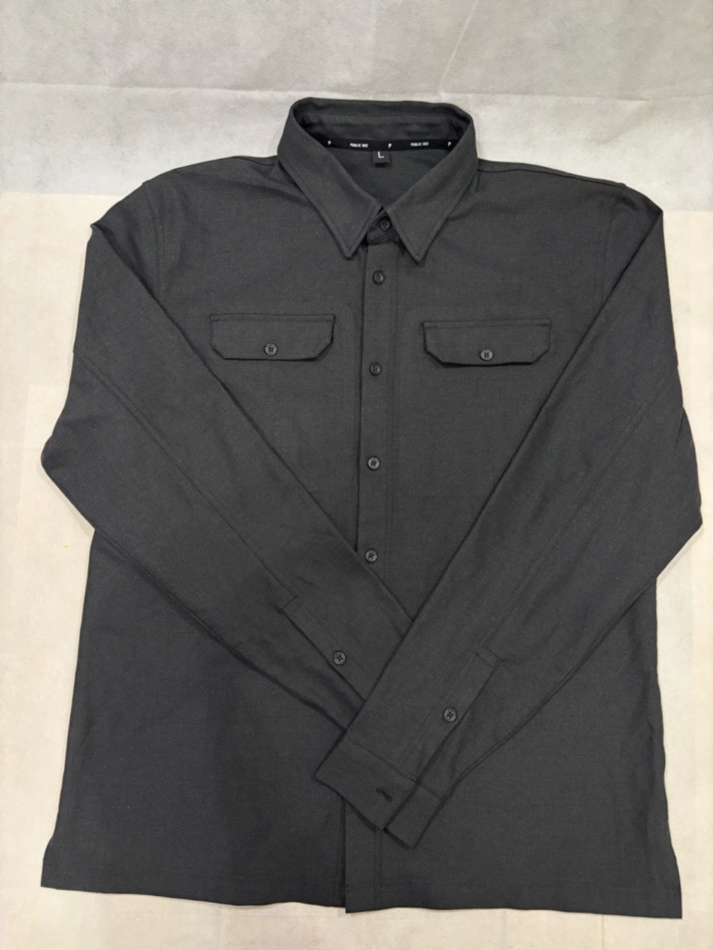 Men's Long-Sleeve Black Button-Down Shirt with Chest Pockets